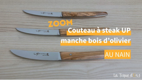 Zoom - Couteau &agrave; steak UP Au Nain manche bois d'olivier lame lisse