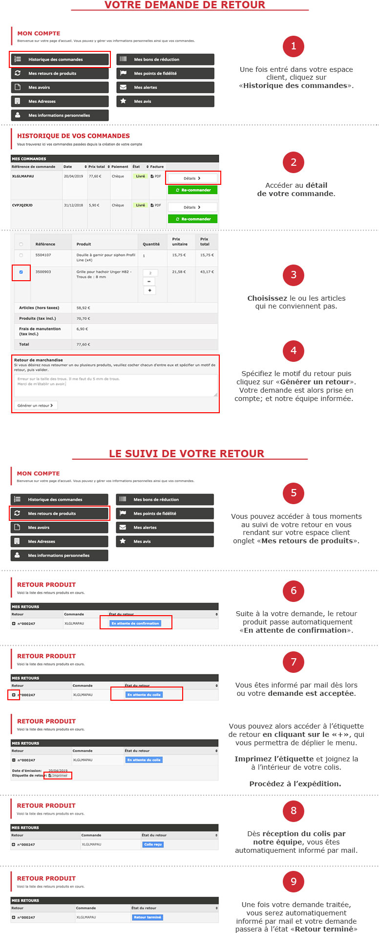 Comment faire pour retourner les produits qui ne me convienne pas ? Comment retourner un produit sur La Toque d'Or ?